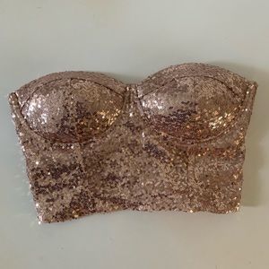 Gold Sequin Bustier Crop Top